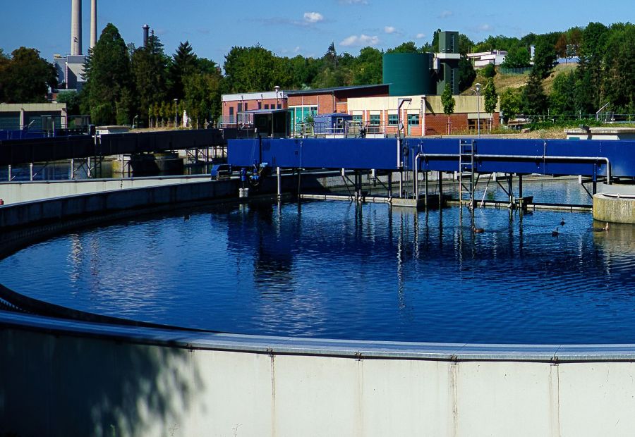 Aeration basin and walkway bridge at a textile effluent treatment and ZLD facility